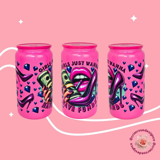 Hot pink 16oz shimmer glass cup 